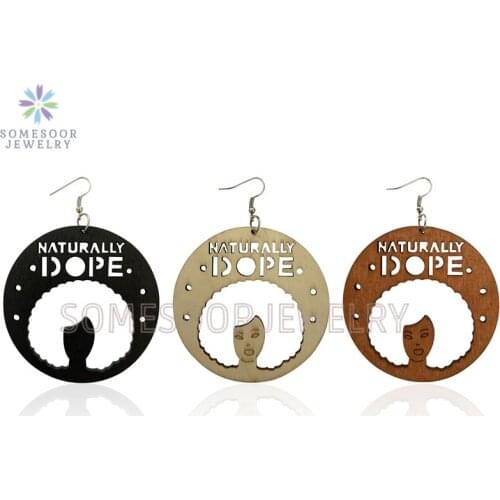 SOMESOOR Carved Naturally Dope Woman Afro Wooden Drop Earrings African Ethnic Design 7.5 cm Big Loops For Women Christmas Gifts