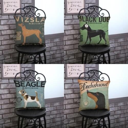 Vintage Dachshund Black Dog Decorative Cushion Home Decor Throw Pillowcase Linen Cushion Covers For Sofa 45x45cm Funda De Cojin