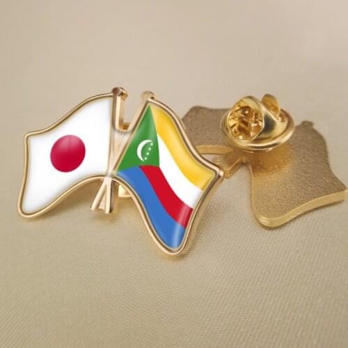 Japan and Comoros Crossed Double Friendship Flags Lapel Pins Brooch Badges