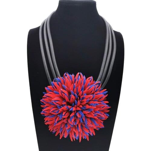 YD&YDBZ Fabric Big Flower Pendant Statement Necklace For Women Vintage Multi Layer Rubber Rope Necklaces Sweater Chain Choker