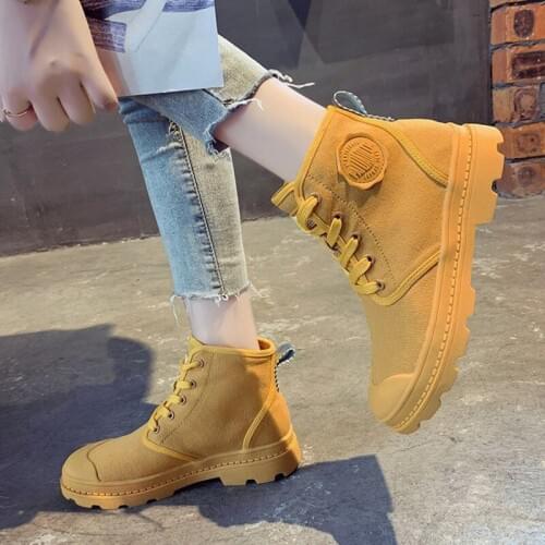 2019 High Top Canvas Shoes Women Platform sneakers Flat Autumn Lace-up Flats Woman Fashion Sneakers Ladies Casual Shoe F4-34