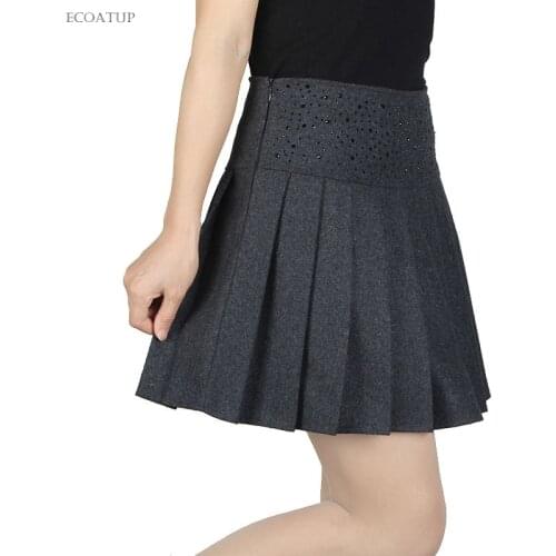 S-3XL Plus Size Winter Skirt Women Autumn Fashion Zipper Diamond Short Pleated Falda Female Solid Color Mini Wool Skirts