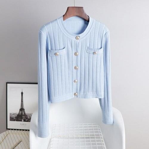 Spring Women Knitted Sweater Cardigan Single Breasted O-Neck Long Sleeve Casual Knitwear Short Coat Loose Female Clothes H1545