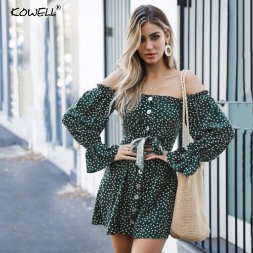 Hot Sale New Sexy Off Shoulder Chiffon Dress Women Long Sleeve Wave Point 2018 Summer Dress Bandage Slim Waist Elegant Vestidos