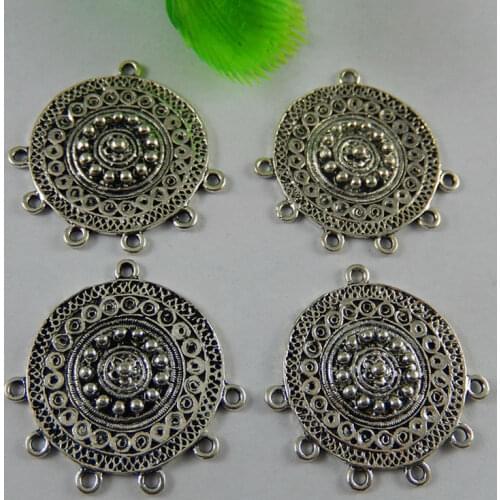 10pcs/lot Vintage Silver color Alloy Round Floral Bracelet Charm Necklace Pendants Connectors DIY Jewelry Making 51012