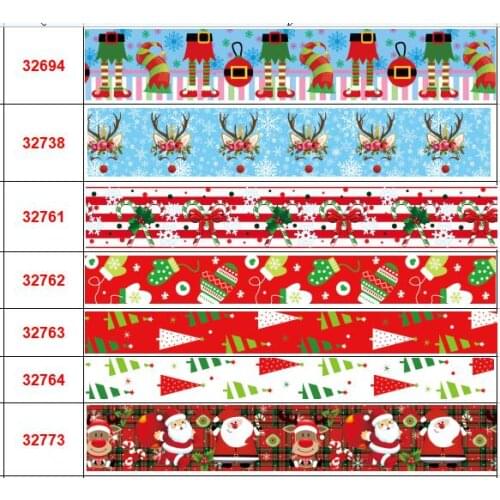 16mm-75mm Christmas Ribbon Printed Grosgrain Ribbon for Gift Wrapping Wedding Decoration Hair Bows DIY 50yards/lot