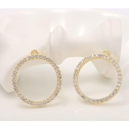 18MM Jewellery Making Supplies 14K Gold Plated Copper Metal Inlay Zircon Round Pendant DIY Earrings Necklaces Fittings