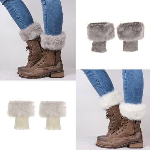 2 Pairs Winter Fluffy Knitting Boots Cuff Sleeves Leg Warmer For Women