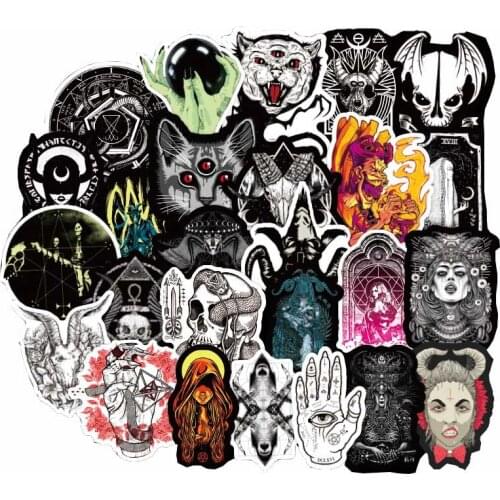 50Pcs Black And White Gothic Devil Punk Goth Horror Sticker For Refrigerator Suitcase Notebook Diary Waterproof DIY Sticker