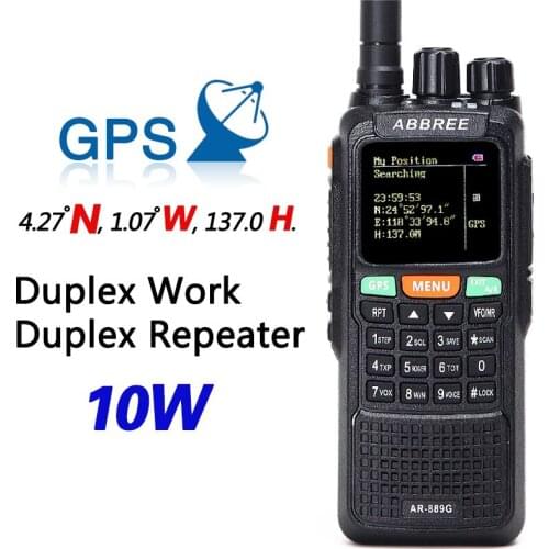 ABBREE AR-889G GPS 10Watts Walkie Talkie SOS 999CH Night Backlight Duplex Repeater Dual Band Dual Receiving Hunting CB Ham Radio