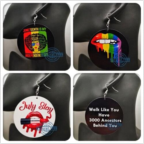 Free Shipping! Rainbow Lips Wooden Earrings