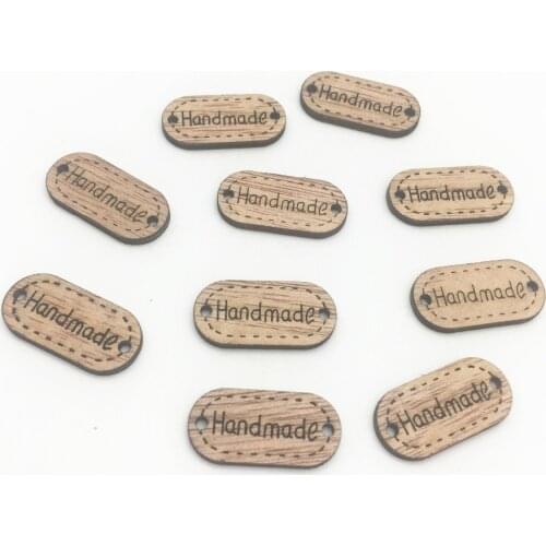 100pcs Brown Wood Handmade Connectors Tag Label Rectangle Oval Embellishments Ornament DIY Craft Decorations With 2 Holes Button