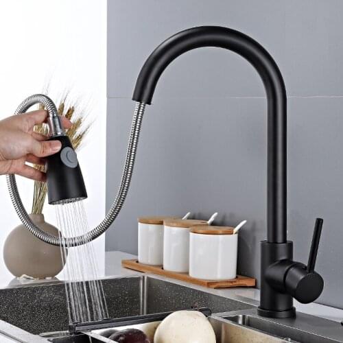 Black Pull Out Faucet Kitchen Faucet Brushed Kitchen Sink Faucet Hot Cold Mixer Tap Deck Mounted Basin Sink Torneira Crane