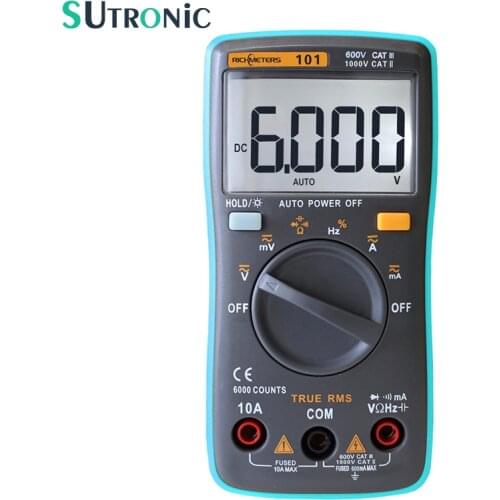 RM101 Auto Range Digital Multimeter 6000 counts Backlight Large Screen Buzzer Protection AC DC Ammeter Voltmeter Ohm Portable
