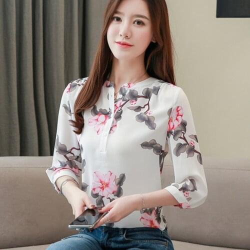 Floral Shirts Blouses Korean Chiffon Women Blouse Shirts Office Lady Print Shirt Tops Plus Size Women Tops Blusas Mujer De Moda