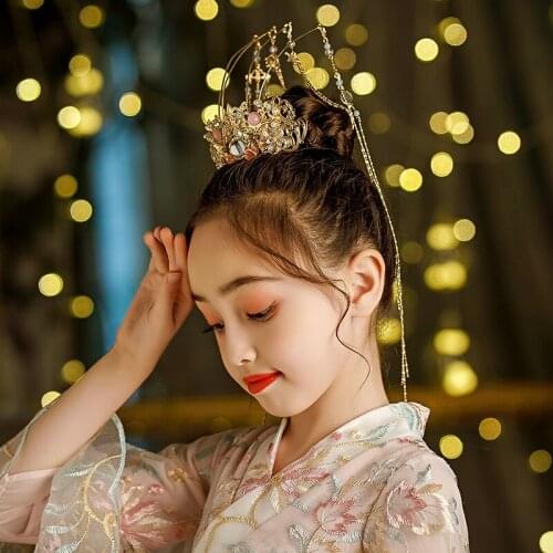 Childrens Hanfu Headdress Phoenix Crown Girls Crown Costume Tassel Hair Crown Chinese Style Show Catwalk Hair Accessories