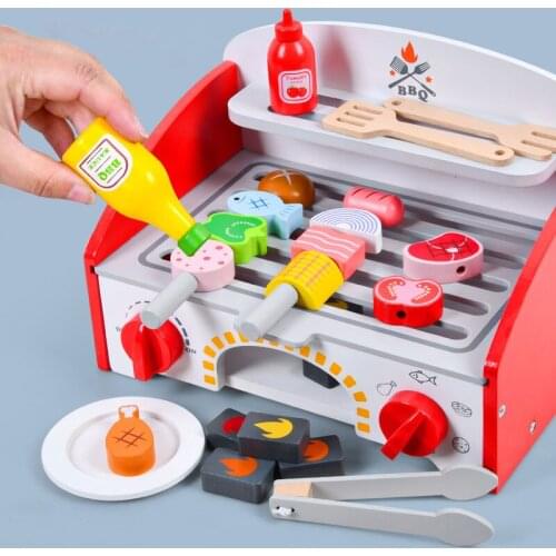 Children BBQ Grill Kitchen Toys Mini Electric Barbecue Game Simulation Food Set Pretend Play Toys For Kids Gift
