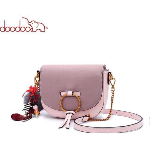 DOODOO Women Shoulder Bags Ladies Solid Messenger Bag Female Small Chain Artificial Leather Small Saddle Crossbody Bag New Purse