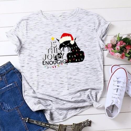 Summer Cotton Women T Shirt 5XL Plus Size Christmas Cat Letters Print Short Sleeve Woman Tees Top Casual O-Neck Graphic TShirts