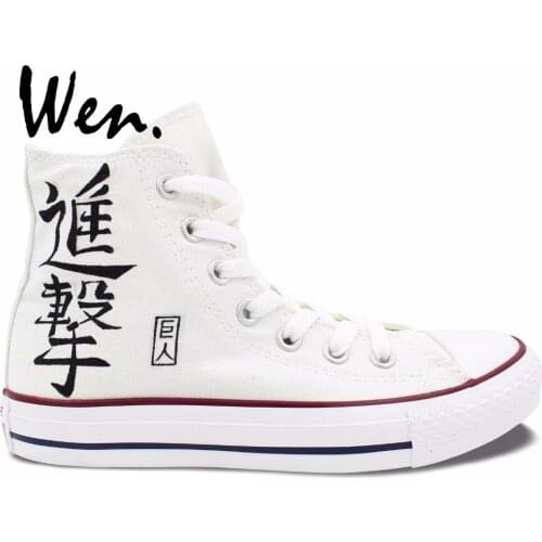 Wen Design Custom White Hand Painted Shoes Attack on Titan Men Womens Anime High Top Canvas Sneakers Christmas Gifts