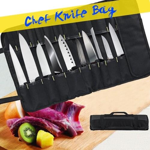 Chef Roll Bag with 22 Slots for Cutter Portable Cutter Storage Bag with Handle Elastic Strap Closure Black/Green/Blue ca