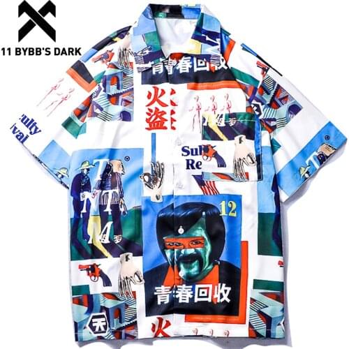 11 BYBBS DARK Japanese Style Hawaiian Beach Shirts Mens Casual Streetwear Summer Hawaii Holiday T Shirt Streetwear Short Sleeve