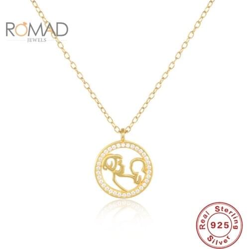 ROMAD Women Round Mother Baby Pendant Pattern Zircon All-match Gold Necklace S925 Sterling Silver Necklace Collares Jewelry