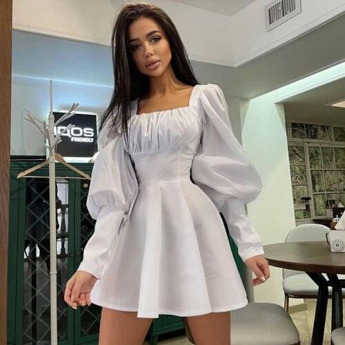 Hirigin Gothic A Line Dress Vintage Square Collar Mini Dress Korean Puff Sleeve Party Dress Elegant Women Pastel Evening Dress