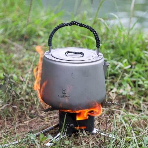 1.4 L Portable Titanium Kettle Large Capacity Tea Coffee Pot with Filter Anti-scalding Handle Lid Outdoor Camping Hiking Picnic