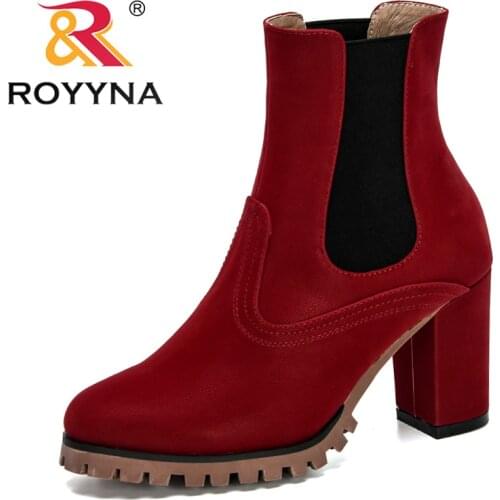 ROYYNA 2021 Hunky Boots Fashion Platform Women Flock Ankle Boots High Heel Comfy Botas Mujer Round Toe Slip-On Botas Altas Mujer