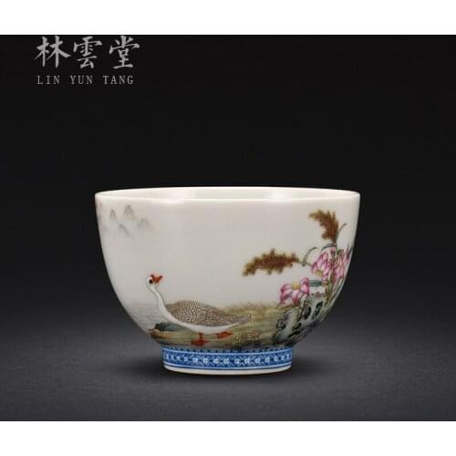 Hand painted flowers and plants white goose pastel Master Cup single cup Jingdezhen handmade ceramic kungfu tea cup