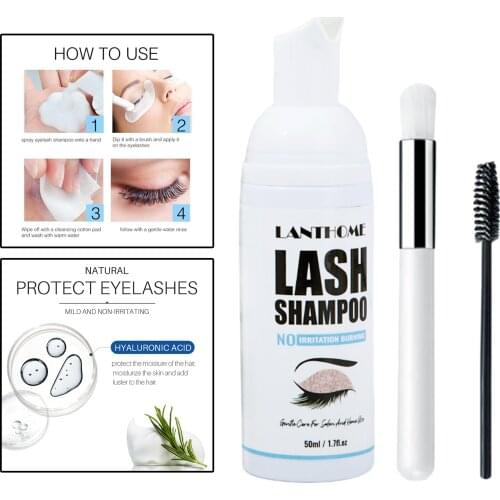 Eyelash Extension Shampoo Foaming Cleanser for Residue Mascara Self Use 50ml Lashes Primer Cleansing Mousse W/ Brushes Dropship