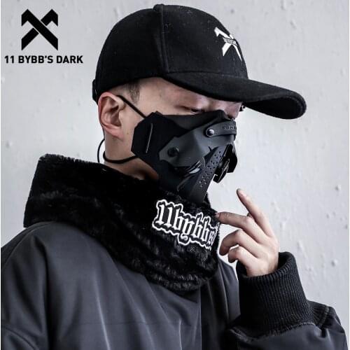11 BYBBS DARK Streetwear Ring Scarves Neck Gaiter Men Winter Harajuku Patchwork Scarf Plush Tactical Function Warm Scarf Black