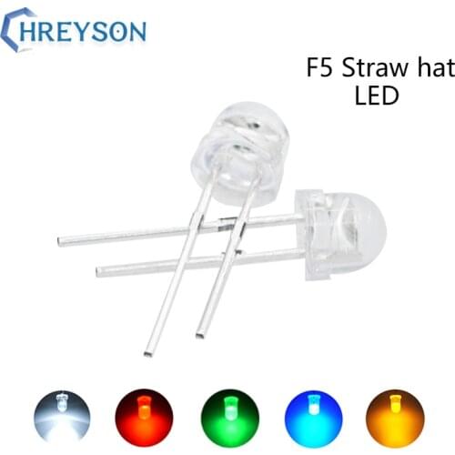 100Pcs F5 5mm DIP LED Straw Hat Lamp High Light Emitting Diode Blue Yellow White Green Red Fast Slow Flashing RGB DIY Kit