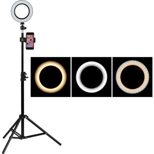 Dimmable 3 Color Mode LED Ring Light 1/4 Screw Hole Light With Cell Phone Clip Tripod For Live Streaming Makeup