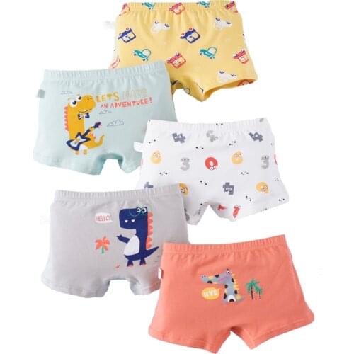 5pcs/Pack Boys Underwear Kids Cotton Boxer Briefs Car Dinosaur Training Boyshorts for Toddler Size 3-12 Years
