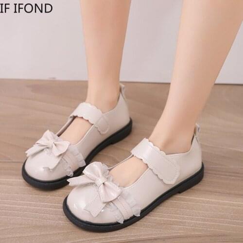 IF IFOND Sweet Cute Bow Lace Princess Mary Jane Lolita Shoes Women Comfortable Round Toe Flat Shoes Female Wedding Party Shoes