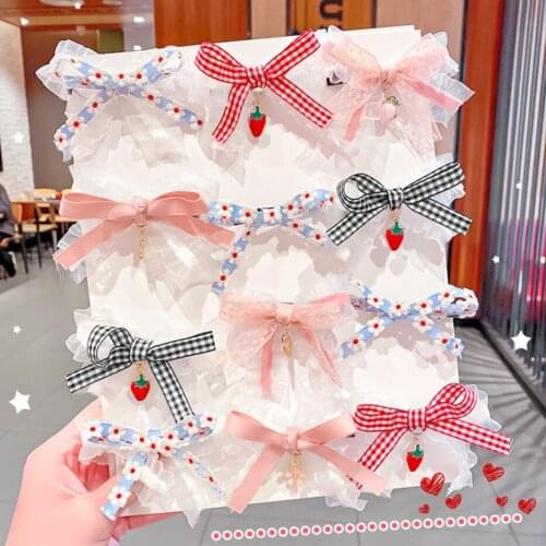 2pcs/set Bow Hairpins Barrettes Pin Hair Rope Girls Lace Fixed Bangs Hairband Children Kids Headdress Hair Accessories Women