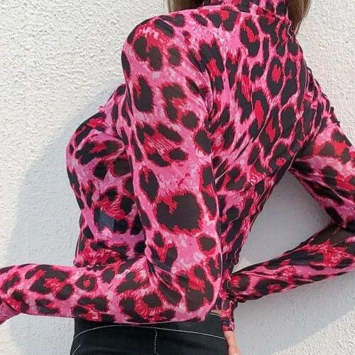 New 2021 Summer Womens Fashion Sexy pink leopard print Tshirts Harajuku Aesthetic Y2K tops Long Sleeve Clothes T-shirt kawaii