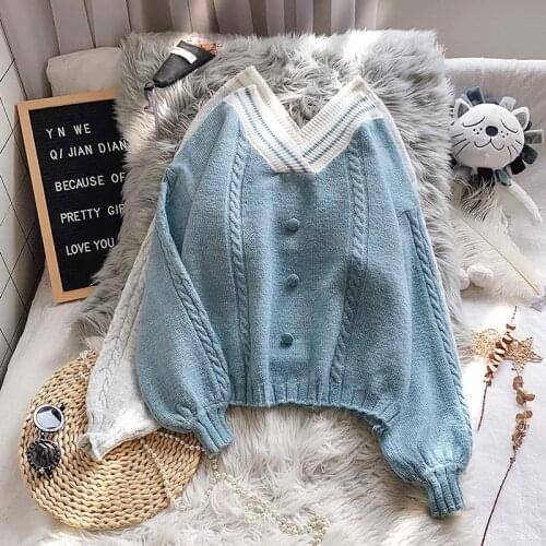 ZITY 2020 Korean Style Women Fashion Autumn Pullover And Sweaters Long Lantern Sleeve Button Stitch Oversize Loose Fall Jumpers