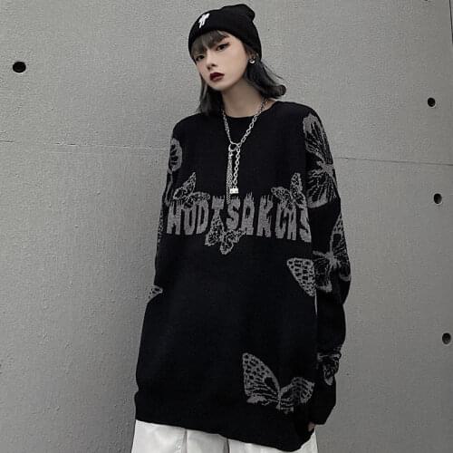Hip Hop Knitwear Womens Sweaters 2020 Harajuku Fashion Butterfly Women Loose Tops Casual Streetwear Pullover Sweaters