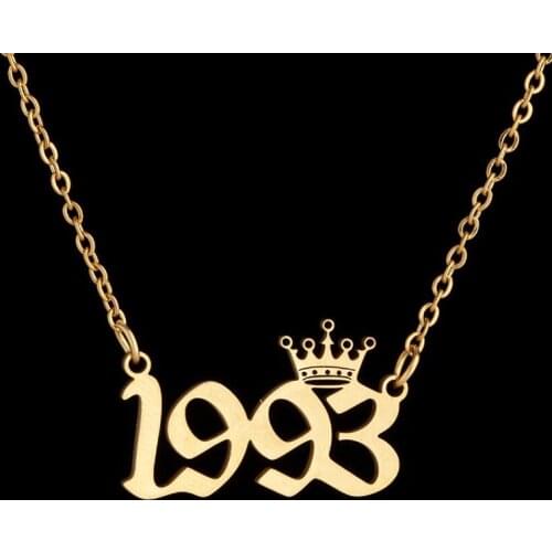Bohemian Cartoon Crown Number Letter Necklace Stainless Steel 1980 1998 2000 Birth Year Chain Necklace for Women Birthday Gift
