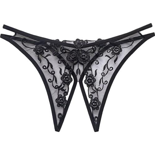 Women Sexy Lingerie Open Crotch Panties Transparent Floral Lace Underwear Crotchless Couple Sex Wear Flirty See Through Briefs