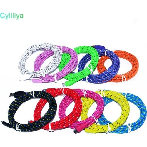 1m/3ft 2M/6ft 3m/10ft Durable Brand New High Quality Braided Wire Micro V8 Cable USB Data Sync Fabric Woven Charger 100pcs