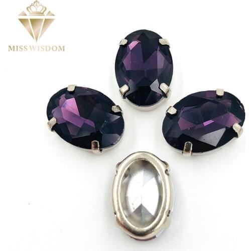 10X14mm/13X18mm Deep purple Oval Copper claws hollow thick bottom high quality glass crystal Sew on rhinestones DIY accessories