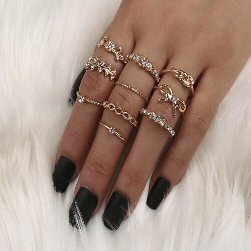10 Pcs/set Bohemian Gold Rings For Women Vintage Crown Bowknot Star Knuckle Finger Rings Set 2020 Female Jewelry Fashion Gifts