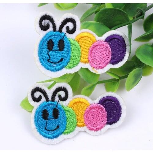 100pcs/lot Embroidery Patches Kids Clothing Decoration Accessories Cartoon Caterpillar Biker Shirt Iron Heat Transfer Applique