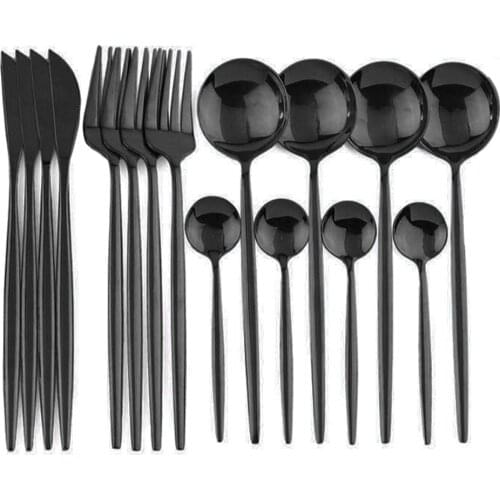 18/10 Stainless Steel 16pcs Black Dinnerware Cutlery Set Kitchen Knife Fork Tea Spoon Tableware Silverware Set Dishwasher Safe