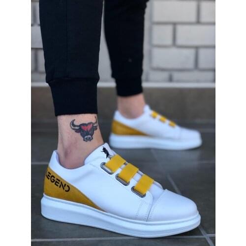 BA0029 3 Tape Legend White Yellow Thick High Sole Casual Men Shoes