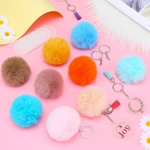 M2EA Pompoms Keychain Set Include 30 Faux Fur Pom Poms Balls 30 Tassels and 30 Key Rings for Keychain Bag Charm Accessories